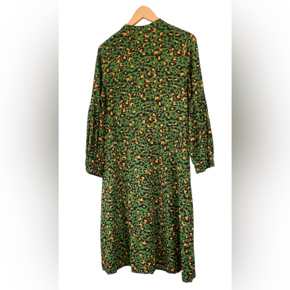 SundayUP Green Cheetah Print Mid Length Lantern Sleeve Dress - Picture 3 of 7
